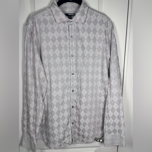 Murano Other - Murano Slim Fit Gray White Textured Stripe Diamond Weave Shirt Men’s M
